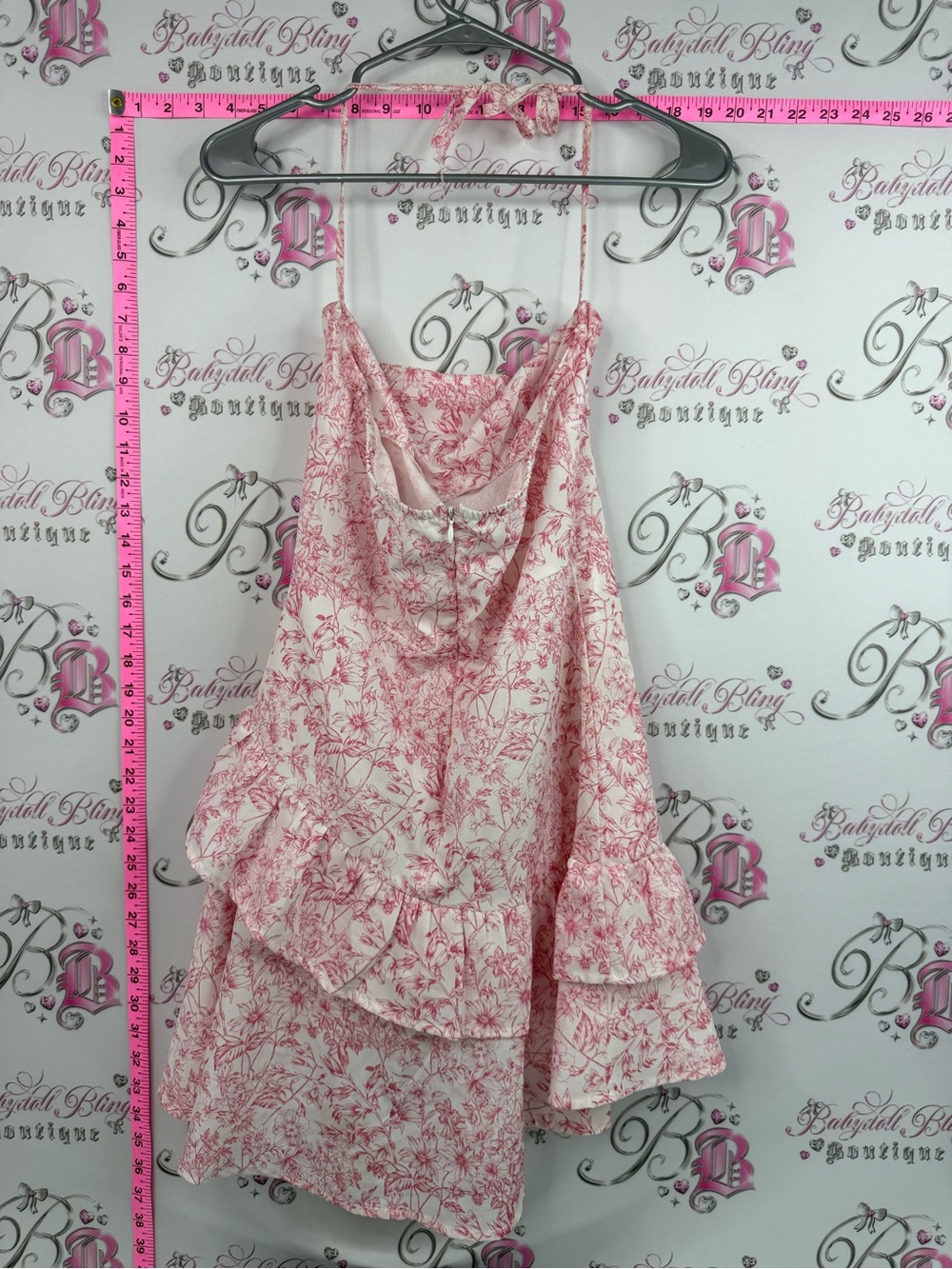 SHEIN dress ruffles frills flowers two tone Pink Floral Ruffled Mini Dress - Picture 2 of 12